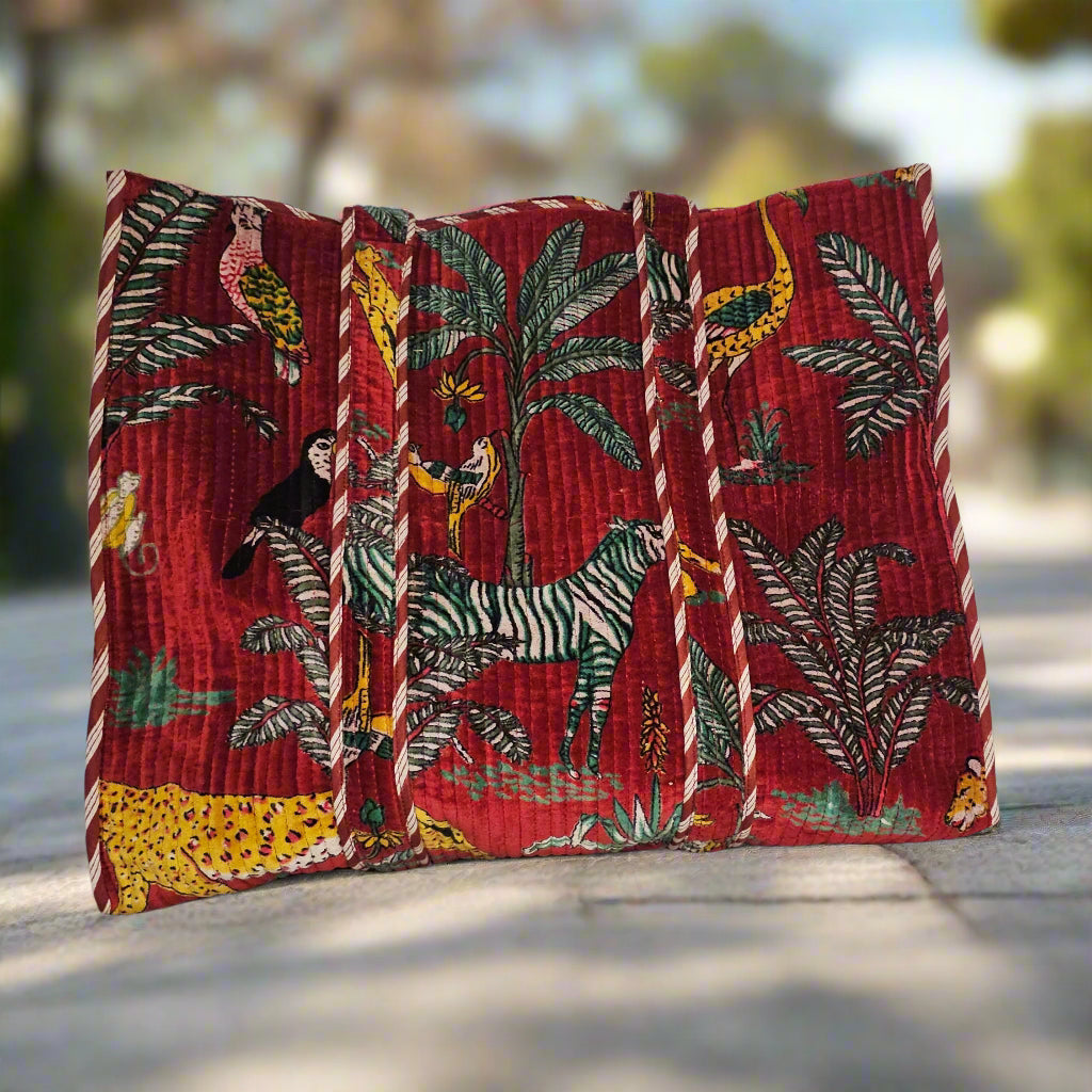 Burgundy Zoo Velvet Bag