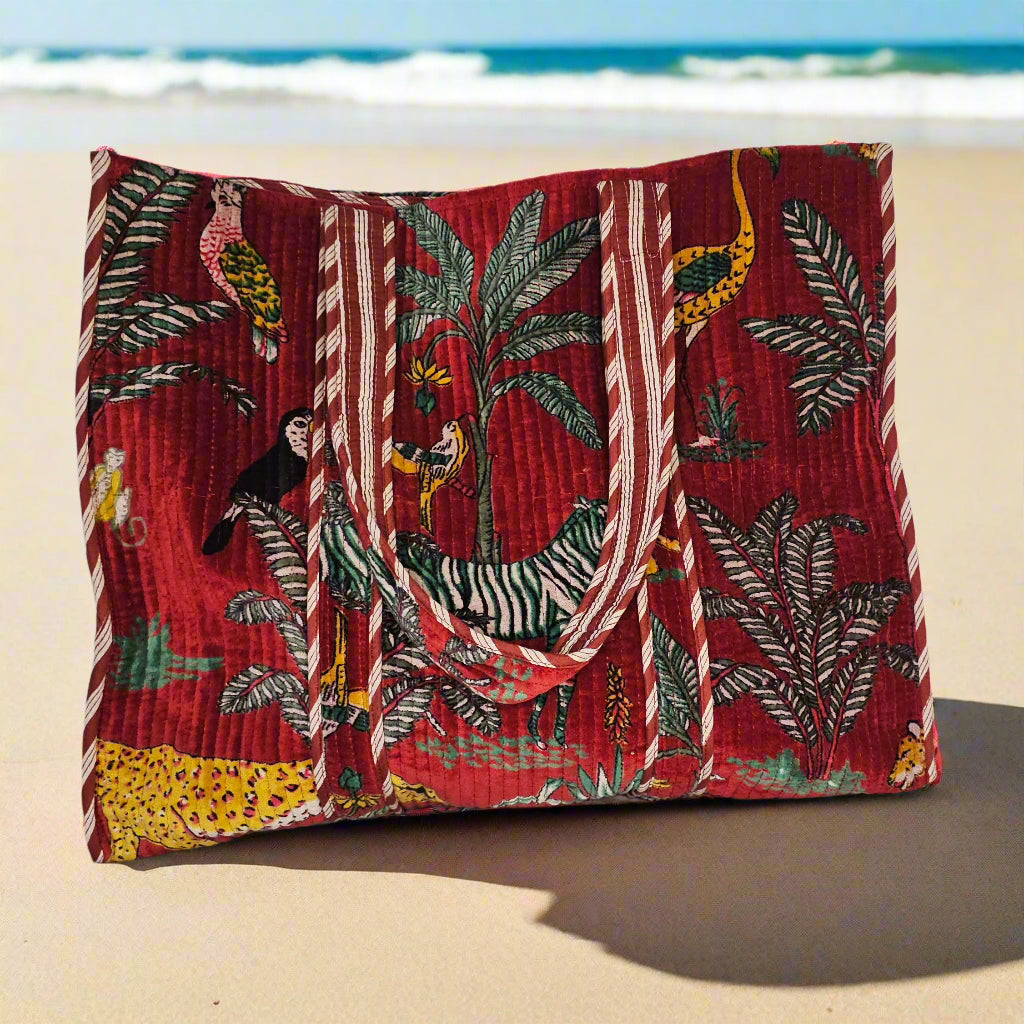 Burgundy Zoo Velvet Bag