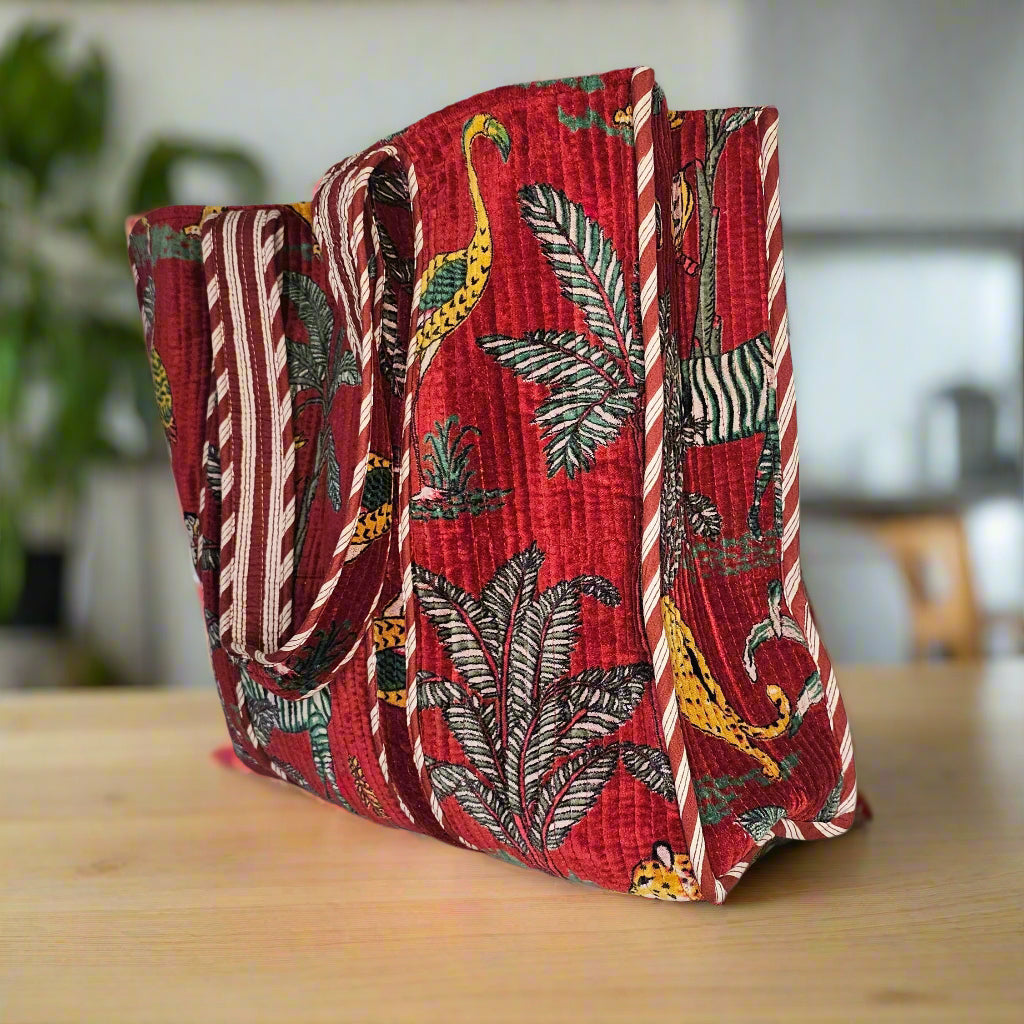 Burgundy Zoo Velvet Bag
