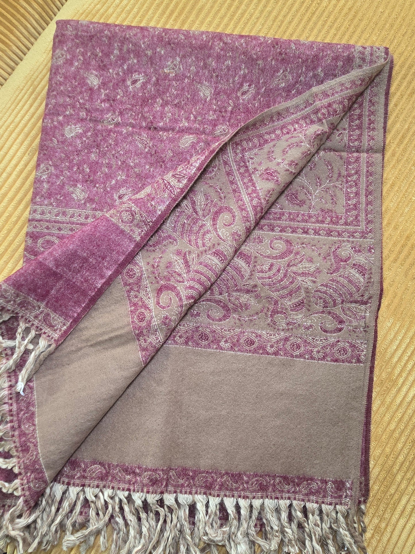 Earthy Burgundy Yak Wool Shawl – Handwoven Tibetan Wrap