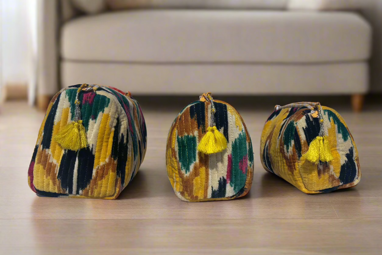 Yellow Velvet 3 Piece Travel Set