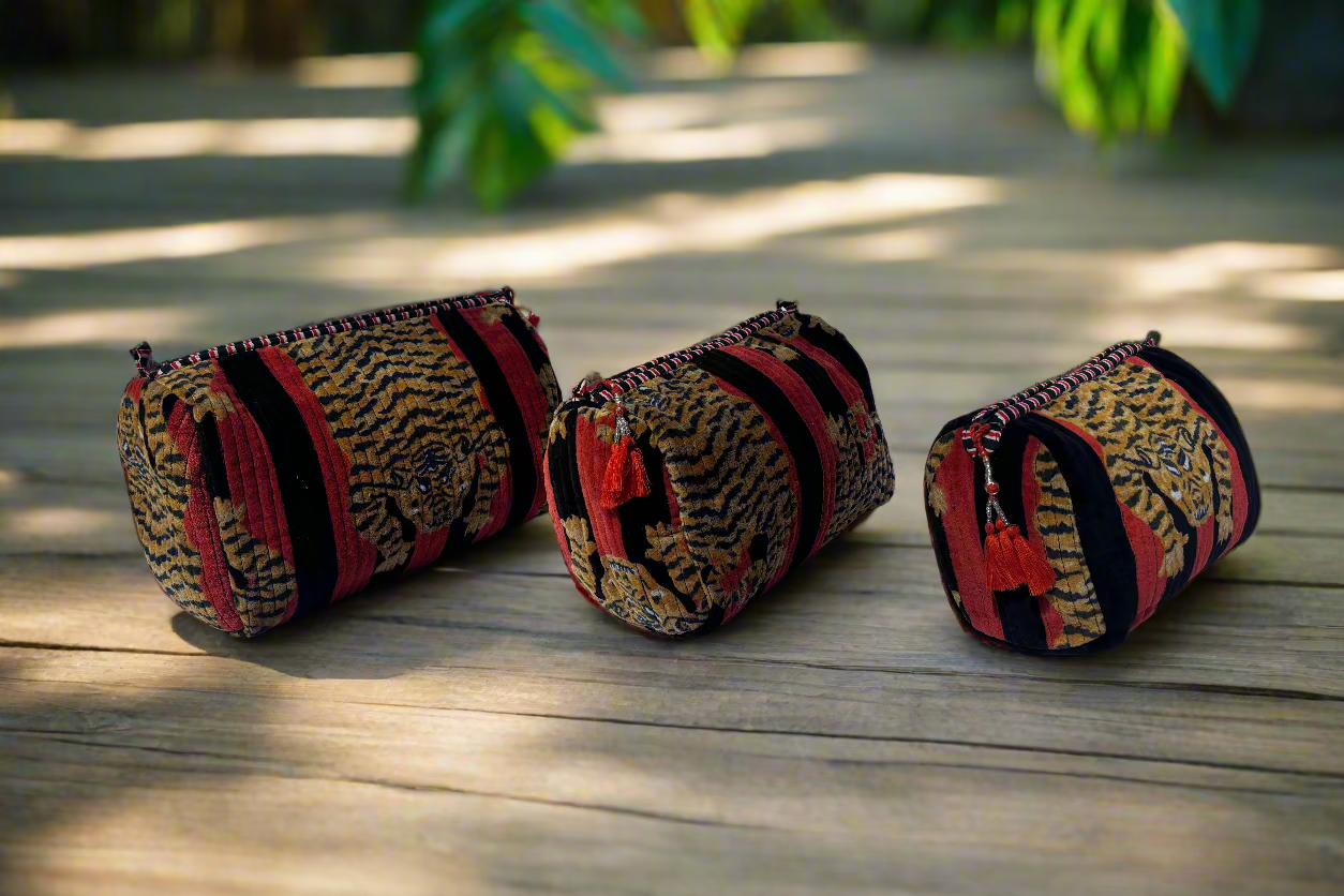 Navy-Red Tiger Velvet 3 Piece Travel Set