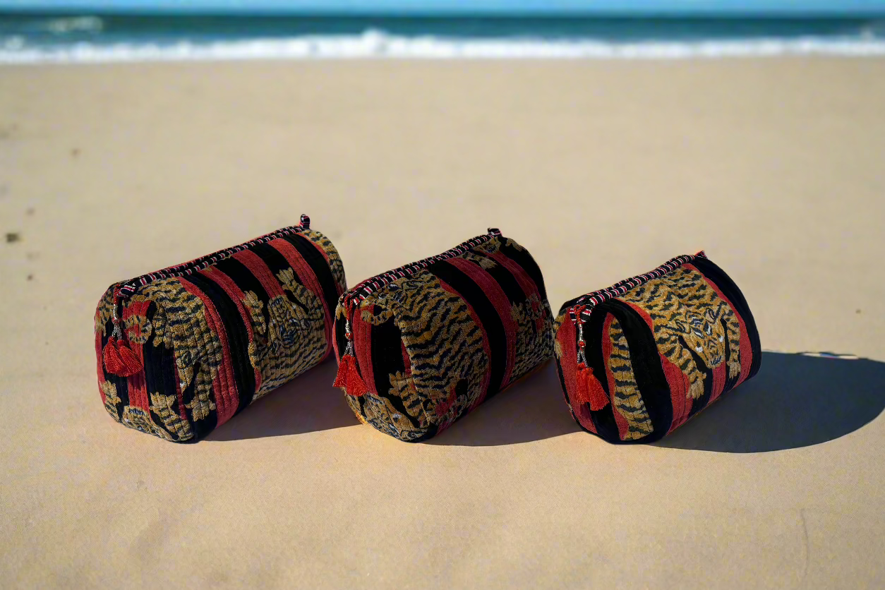 Navy-Red Tiger Velvet 3 Piece Travel Set