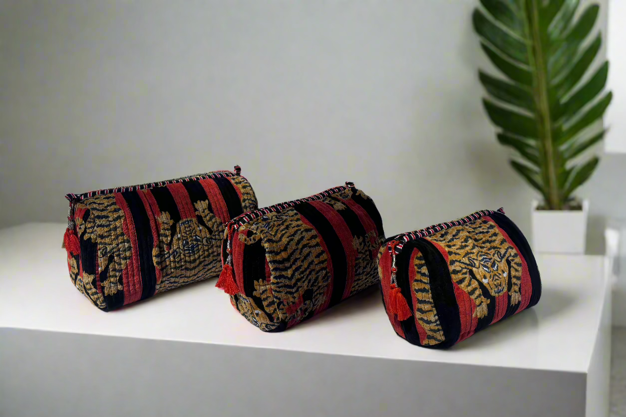 Navy-Red Tiger Velvet 3 Piece Travel Set