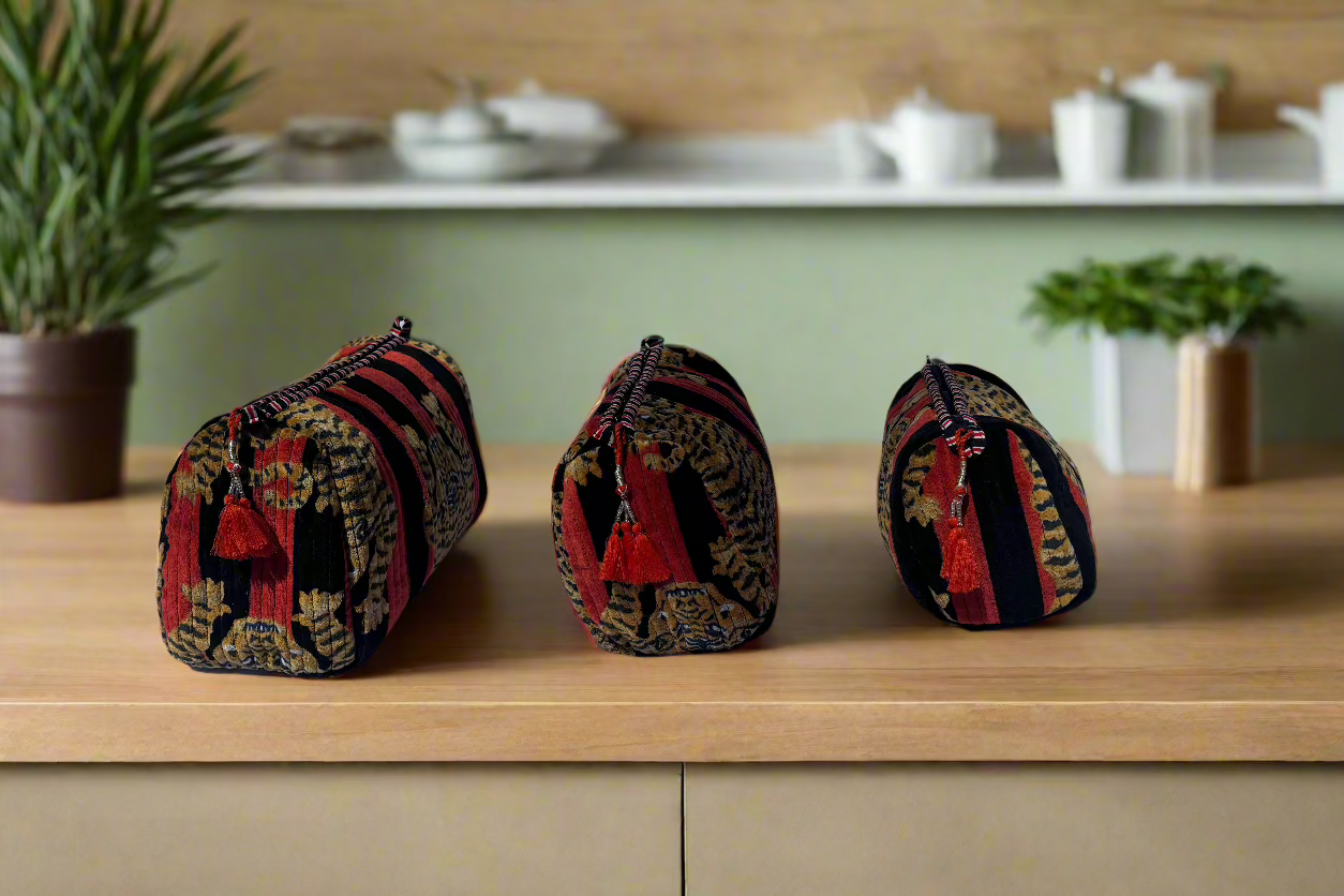 Navy-Red Tiger Velvet 3 Piece Travel Set