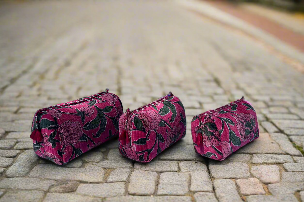 Pink Flower Velvet 3 Piece Travel Set