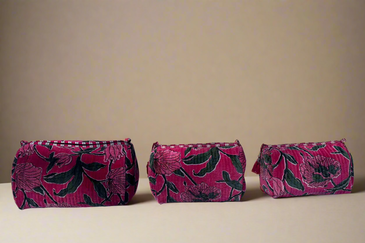 Pink Flower Velvet 3 Piece Travel Set