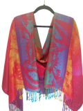 Pashmina & Silk Shawl Scarf Wrap in Feather Rainbow Colors print, Gift for her, Gift for mom in a variety of colors.
