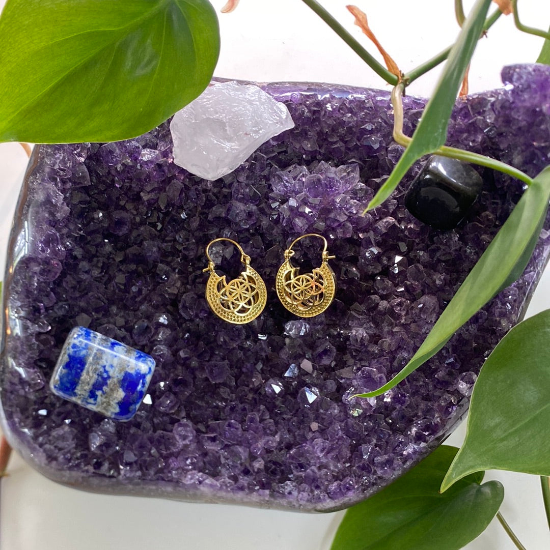 Sacred Seed of Life Brass Earrings – Geometric Elegance