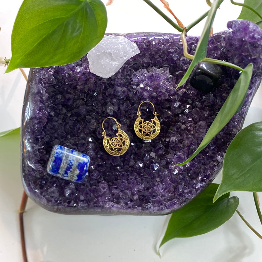 Sacred Seed of Life Brass Earrings – Geometric Elegance