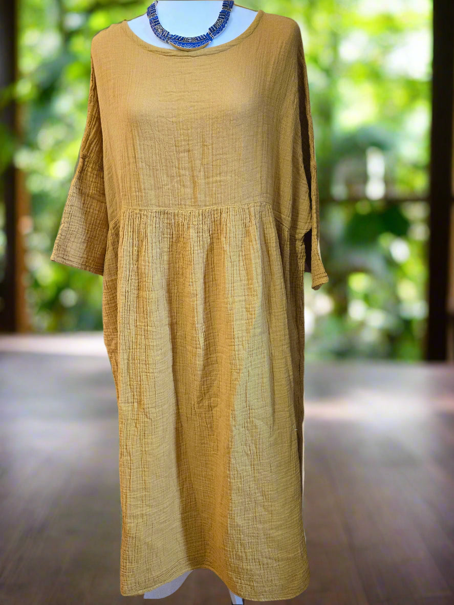 Sunlit Saffron Cotton Linen Dress