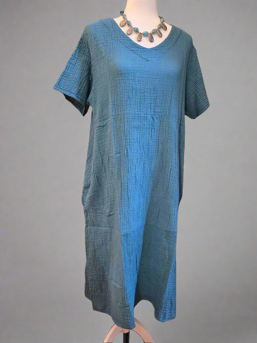 Azure Calm Cotton Linen Dress