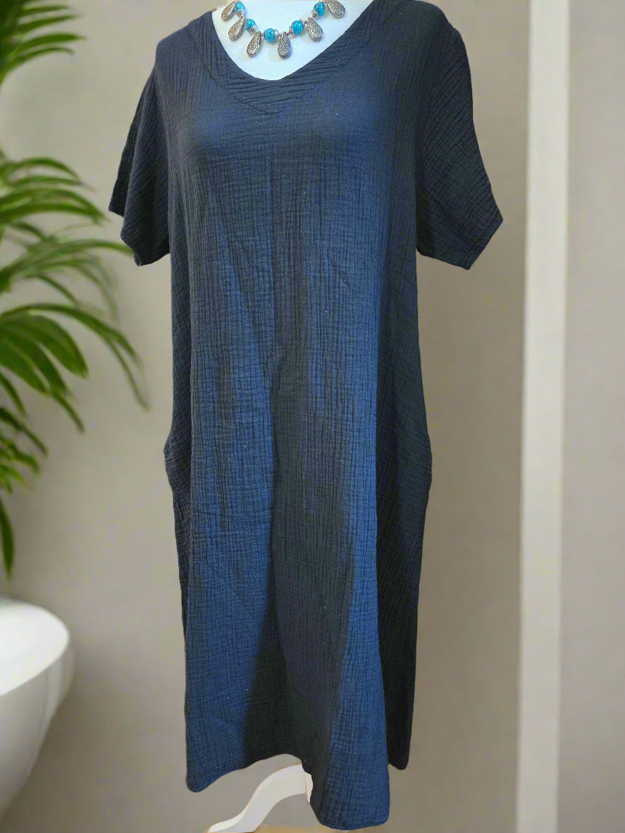 Dark Night Muse Cotton Linen Dress