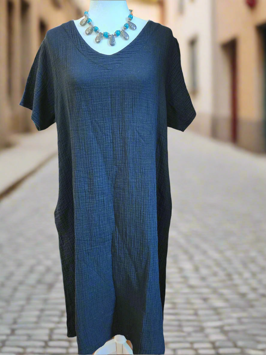 Dark Night Muse Cotton Linen Dress