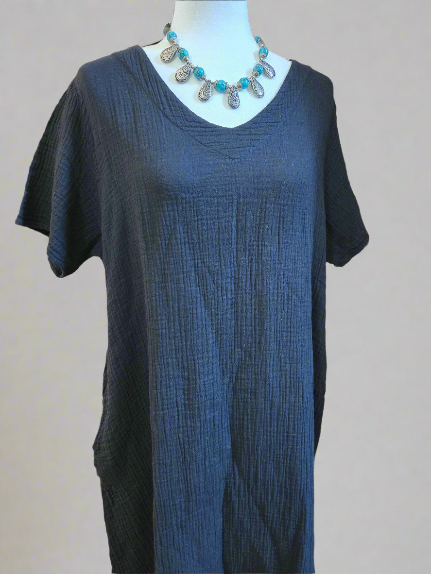Dark Night Muse Cotton Linen Dress