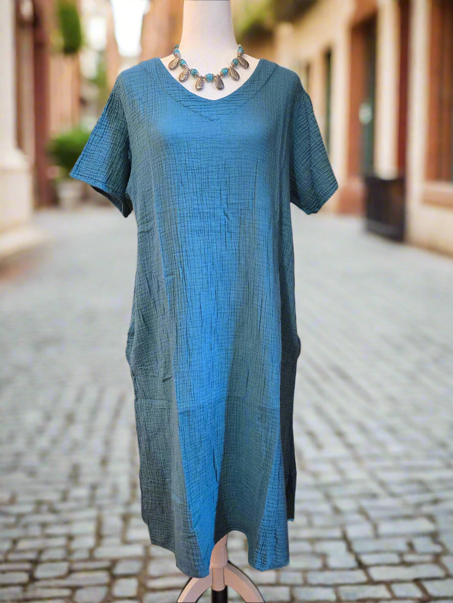 Azure Calm Cotton Linen Dress