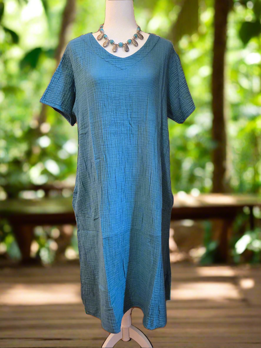 Azure Calm Cotton Linen Dress