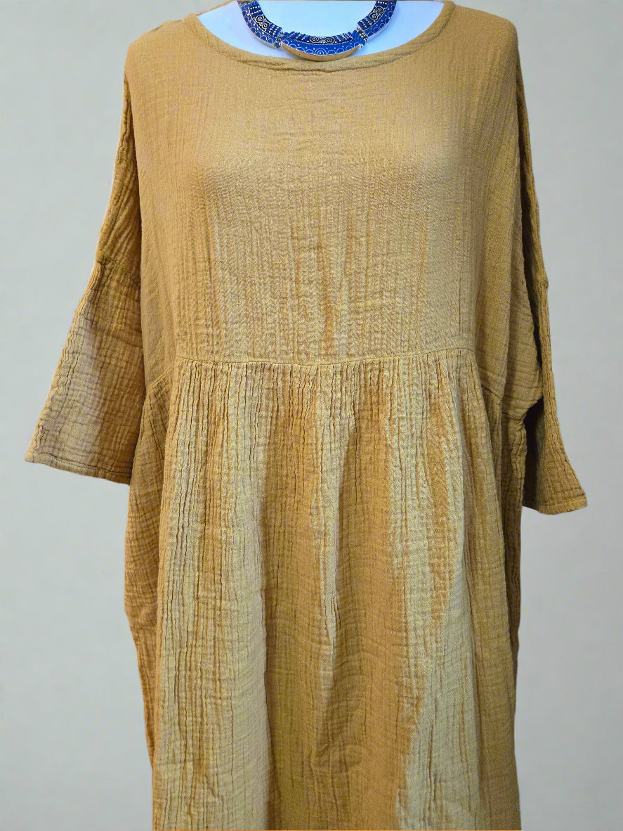 Sunlit Saffron Cotton Linen Dress