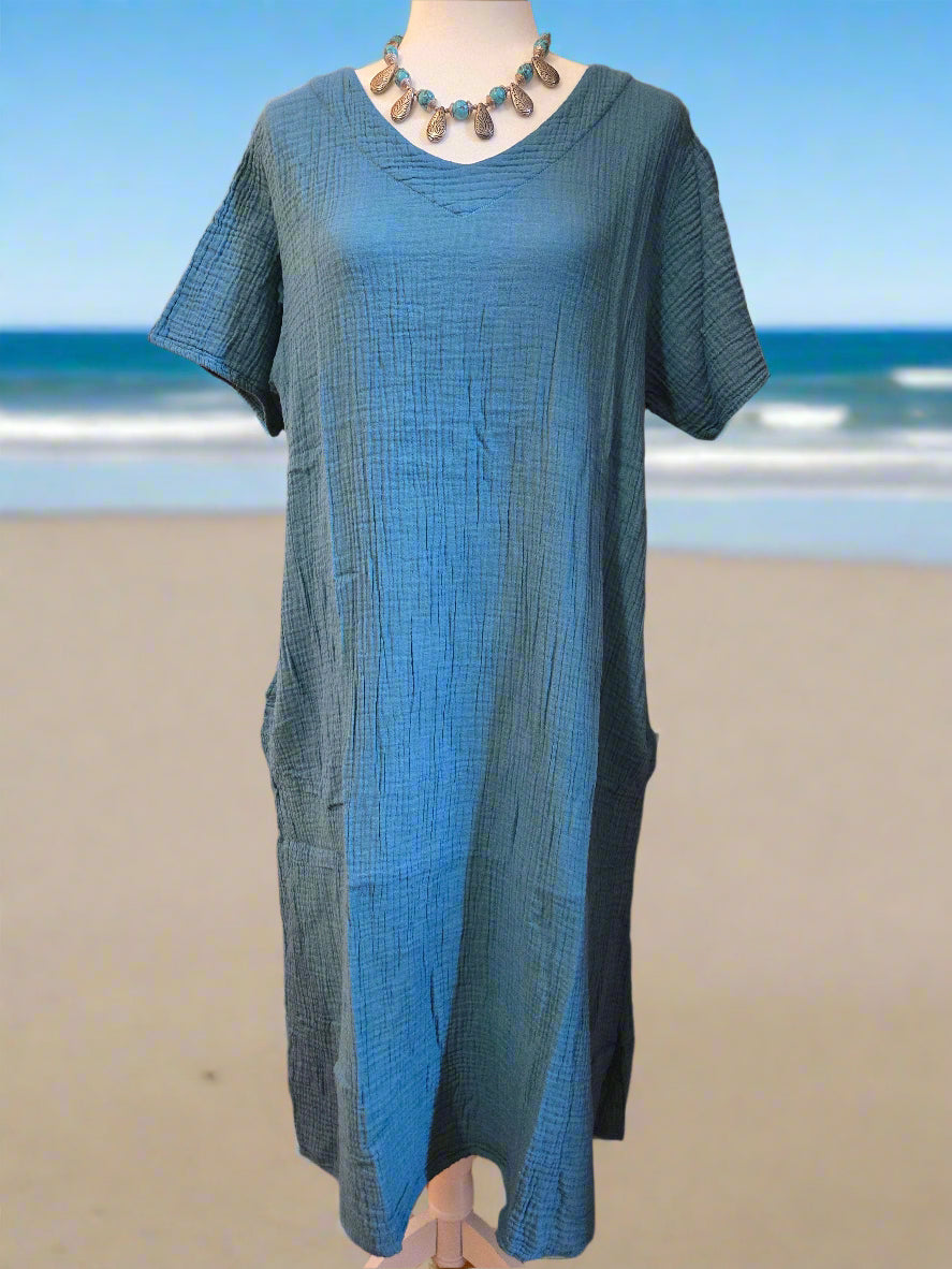 Azure Calm Cotton Linen Dress