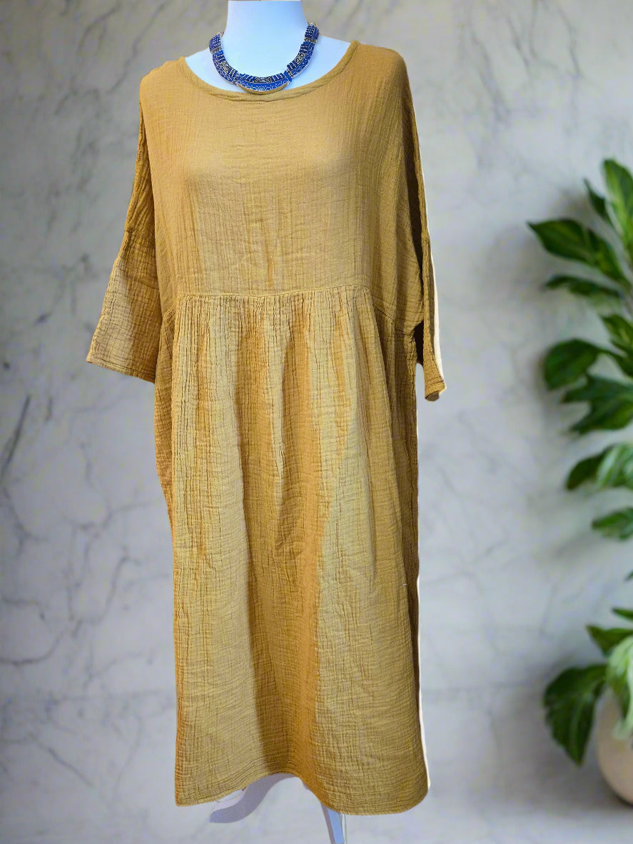Sunlit Saffron Cotton Linen Dress