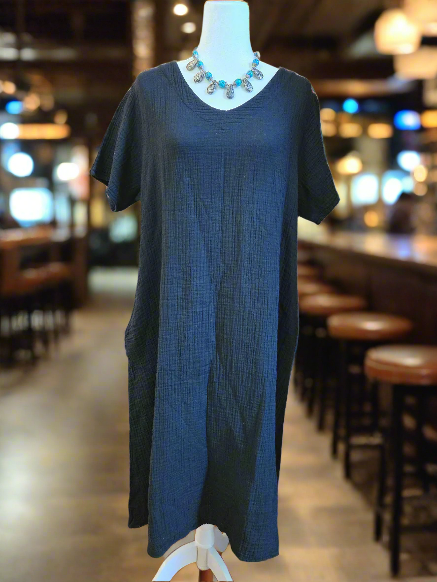 Dark Night Muse Cotton Linen Dress