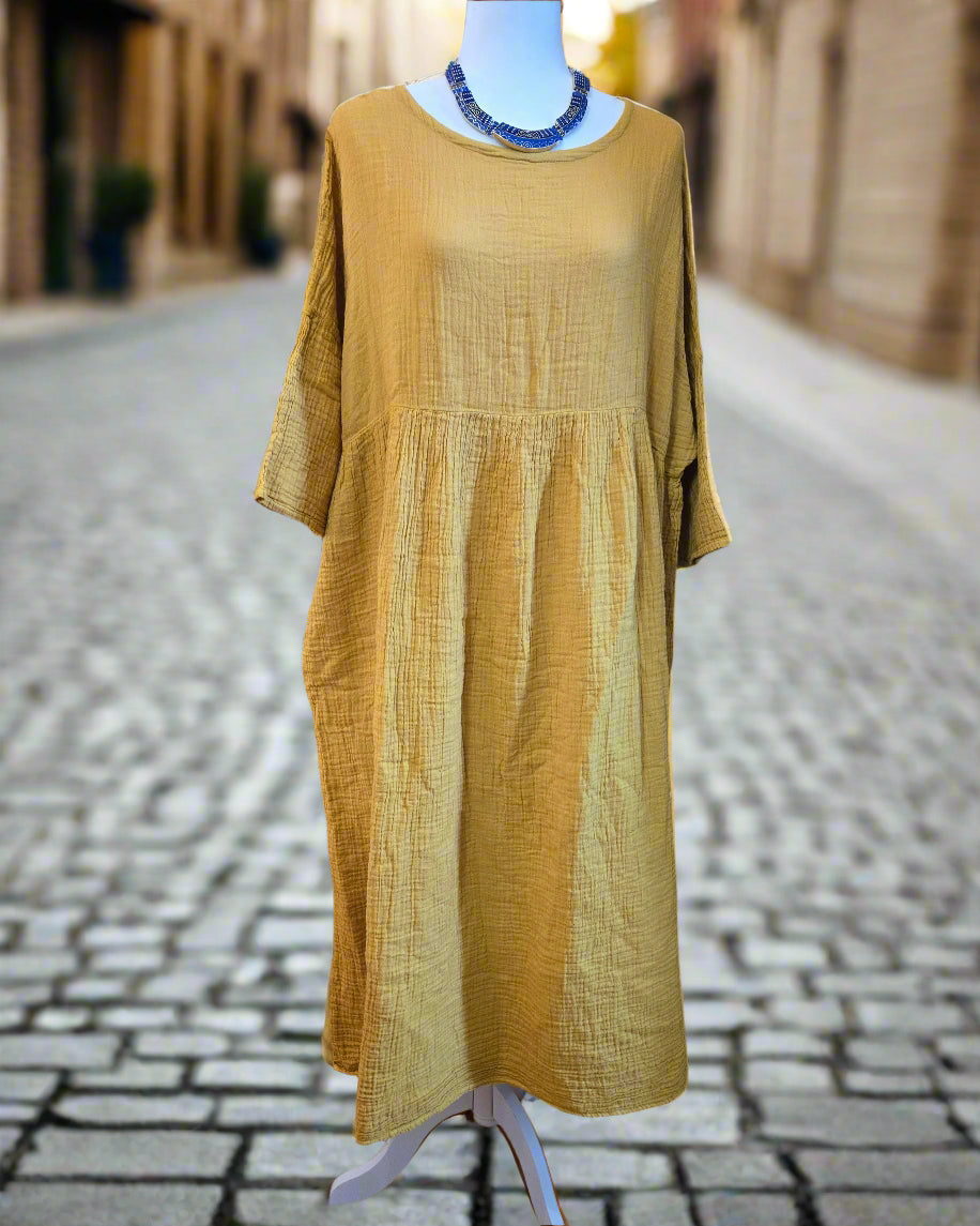 Sunlit Saffron Cotton Linen Dress
