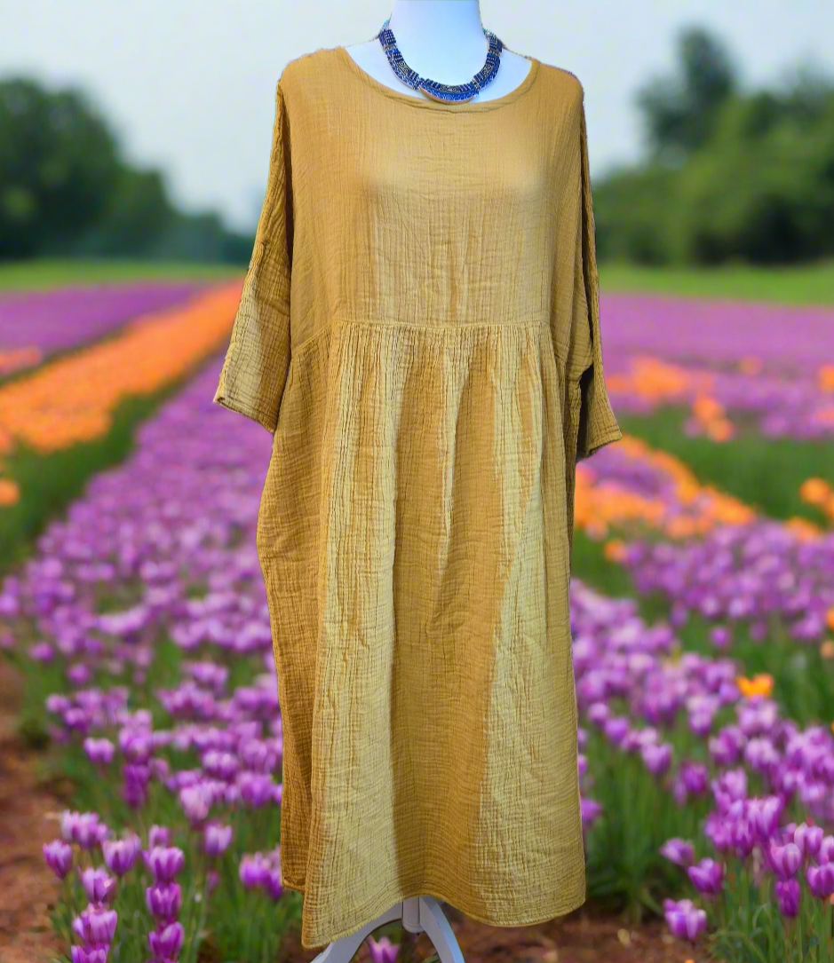 Sunlit Saffron Cotton Linen Dress