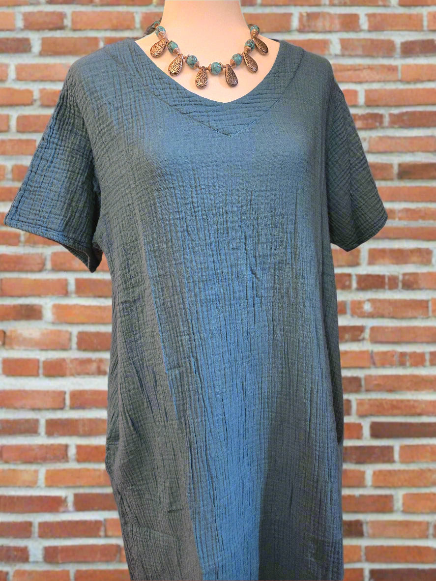 Azure Calm Cotton Linen Dress