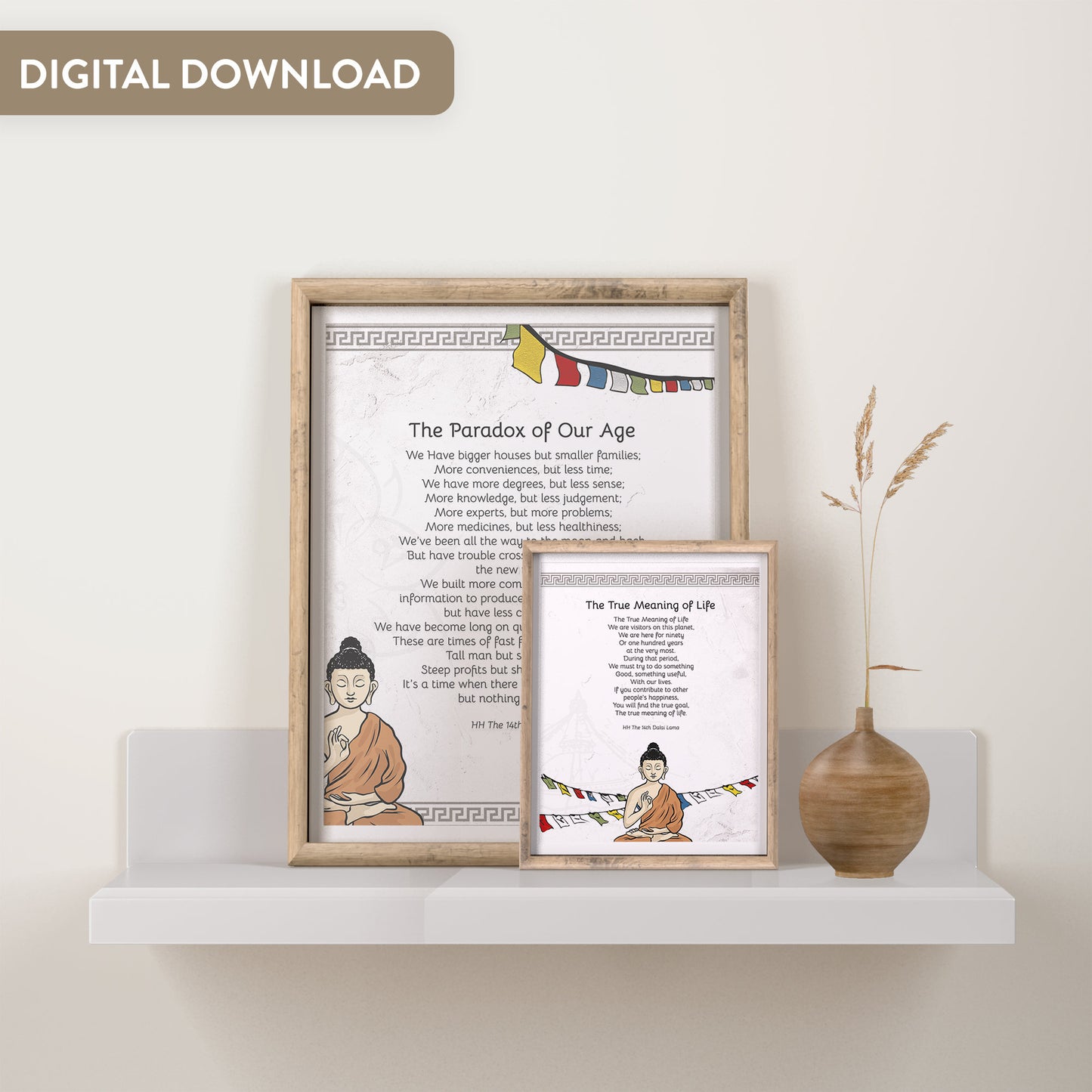 Quotes Prints for Cards, Wall art, Posters. "The Paradox of Our Age" Wisdom quotes by HH the Dalai Lama for instant download