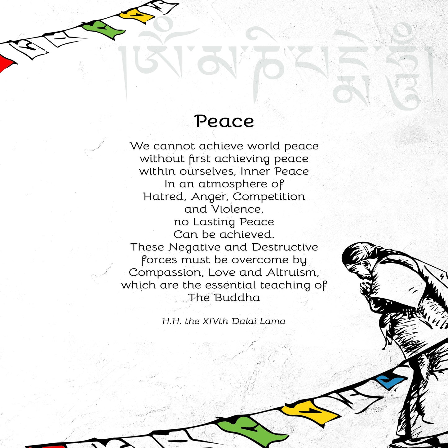 Quotes Prints for Cards, Wall art, Posters. "Peace" Wisdom quotes by HH the Dalai Lama for instant download
