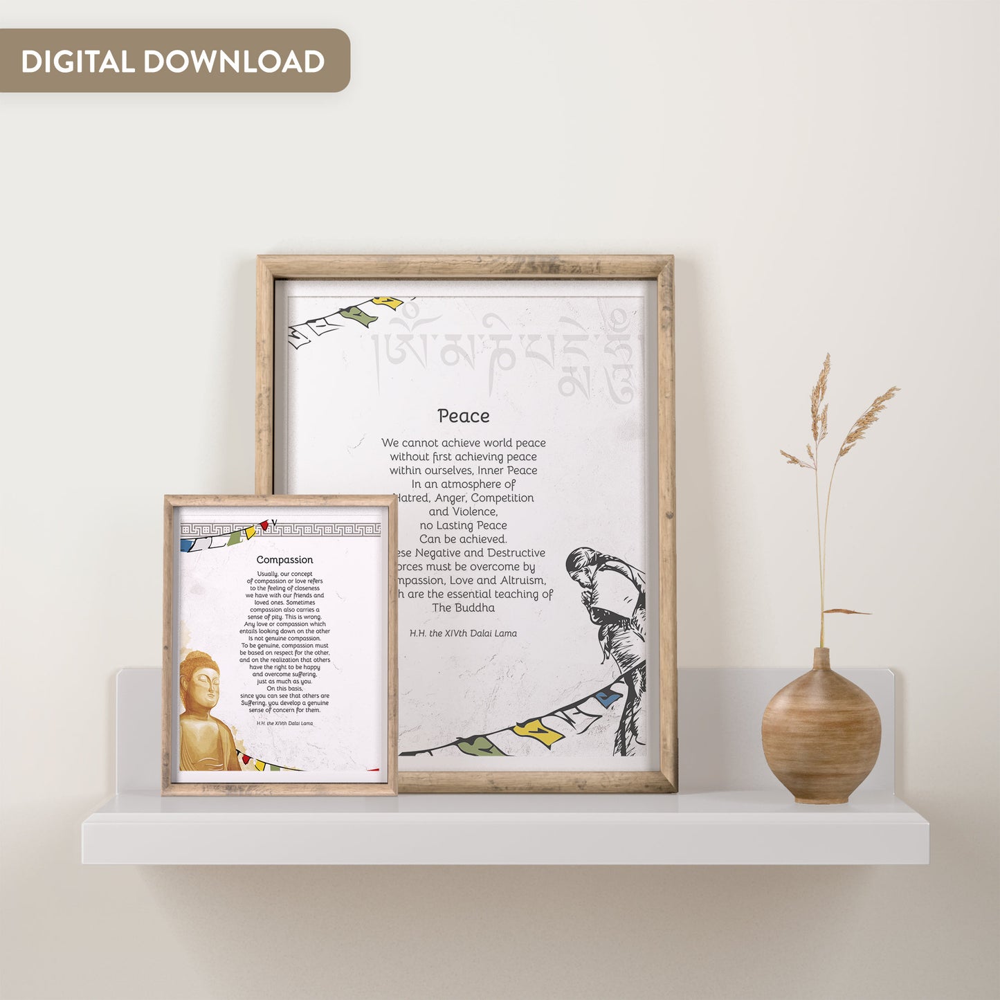 Quotes Prints for Cards, Wall art, Posters. "Peace" Wisdom quotes by HH the Dalai Lama for instant download