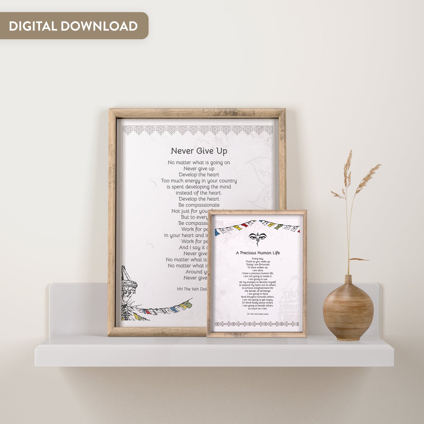 Quotes Prints for Cards, Wall art, Posters. Wisdom quotes by HH the Dalai Lama "Never Give Up" for instant download
