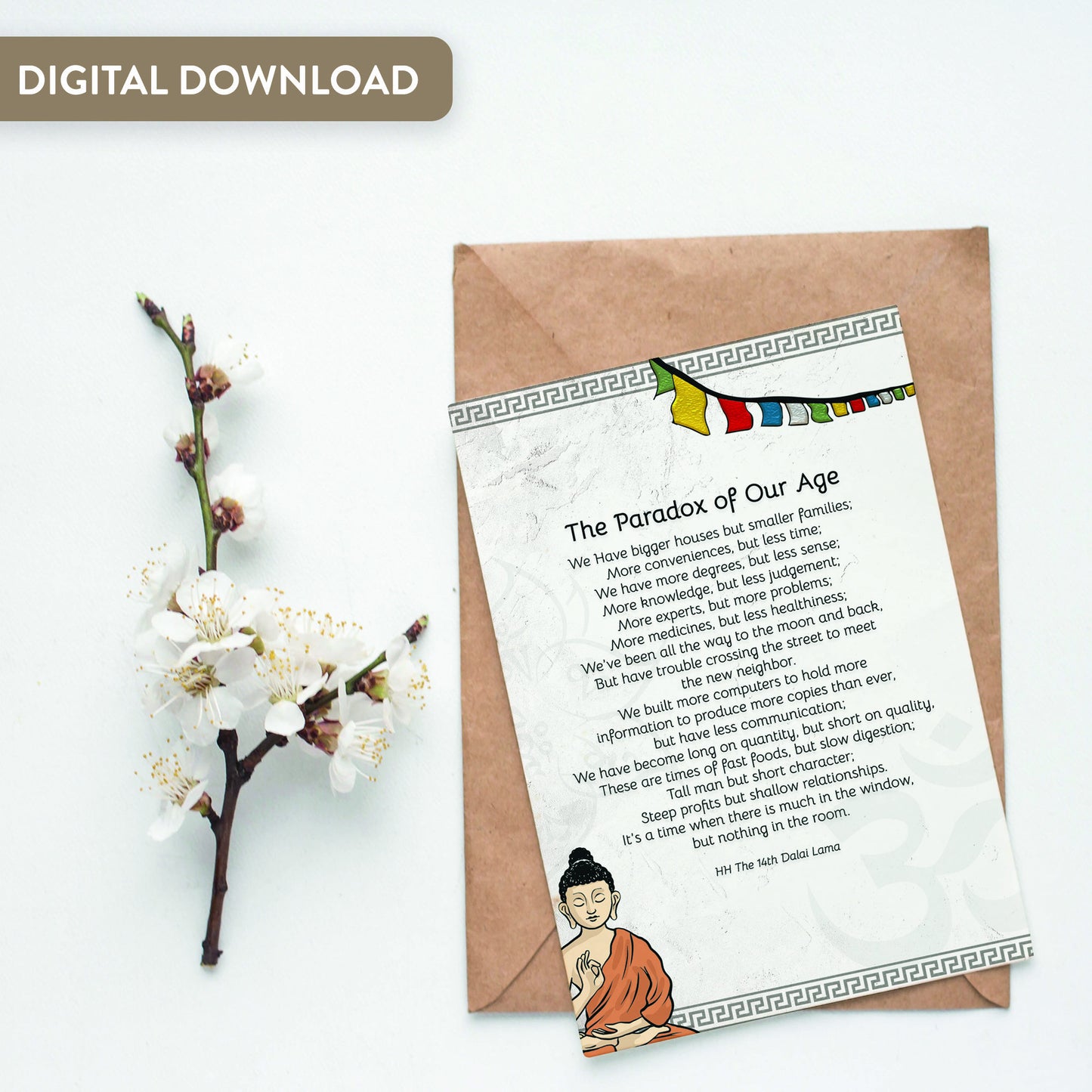 Quotes Prints for Cards, Wall art, Posters. "The Paradox of Our Age" Wisdom quotes by HH the Dalai Lama for instant download