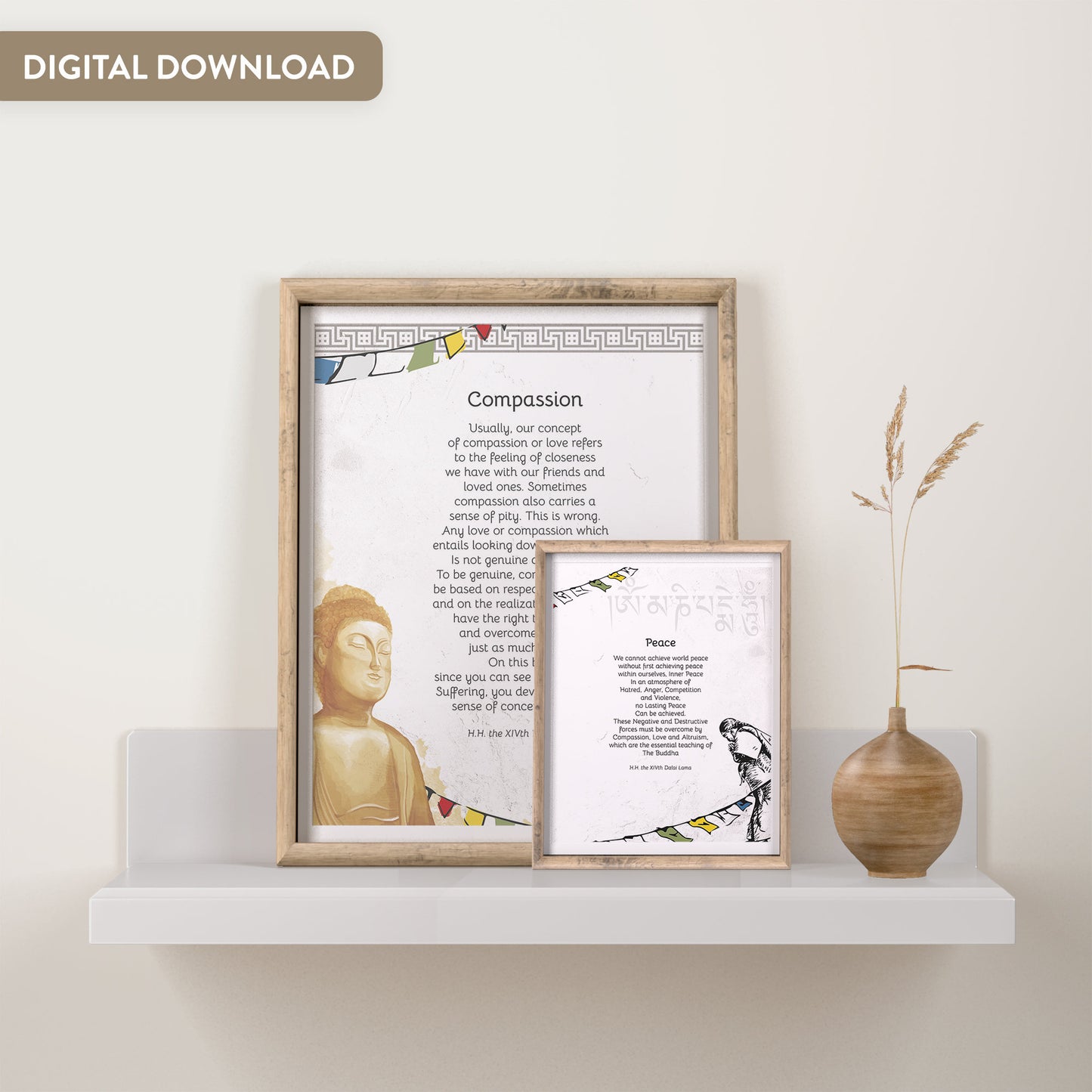 Quotes Prints for Cards, Wall art, Posters. Wisdom quotes by HH the Dalai Lama "Compassion" for instant download