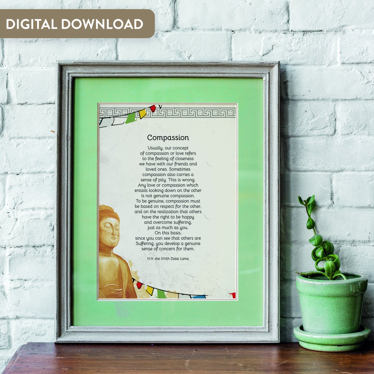 Quotes Prints for Cards, Wall art, Posters. Wisdom quotes by HH the Dalai Lama "Compassion" for instant download
