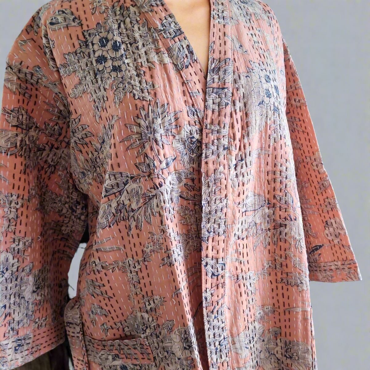 Coral Blossom Kantha Robe