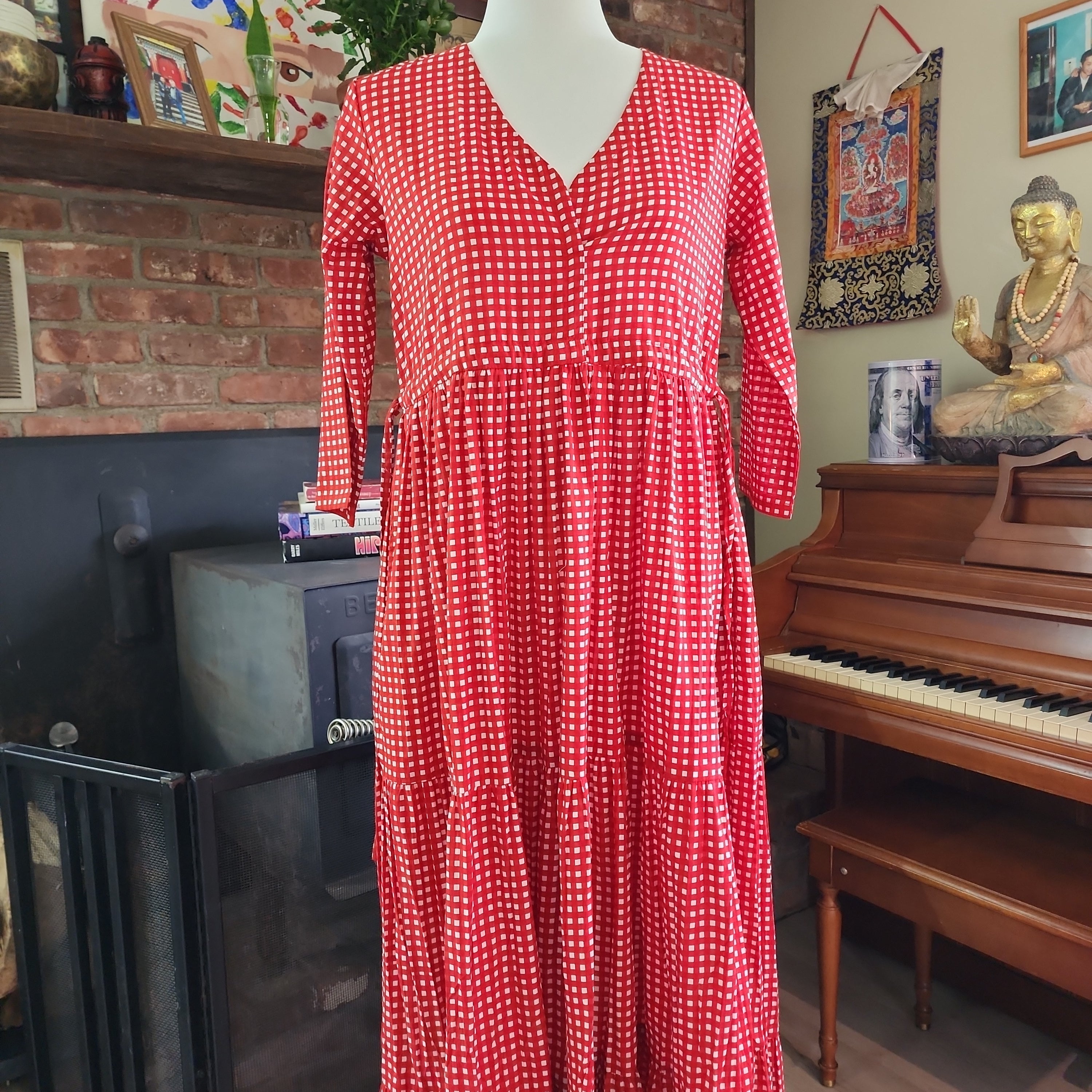 Red Squares Day Dress