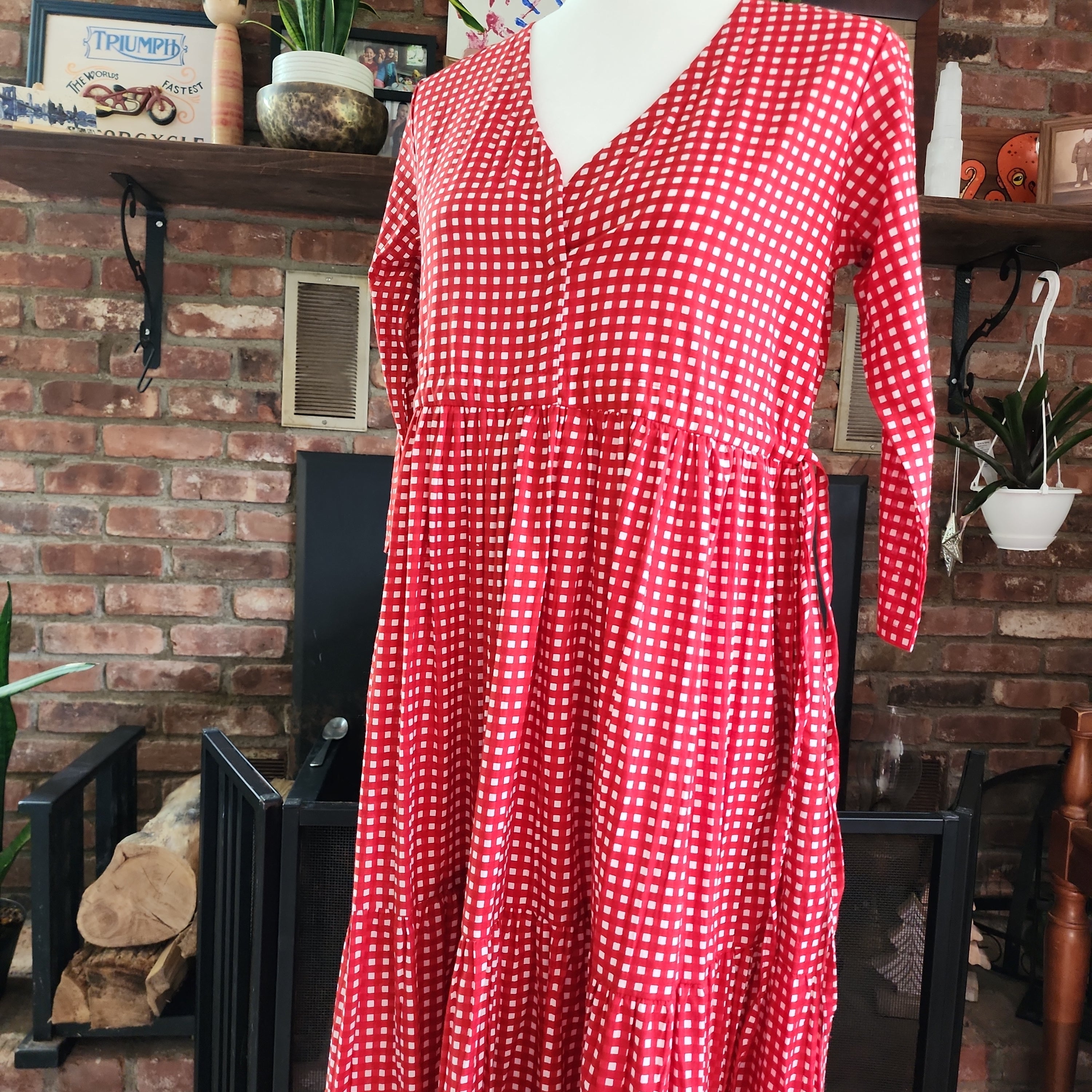 Red Squares Day Dress