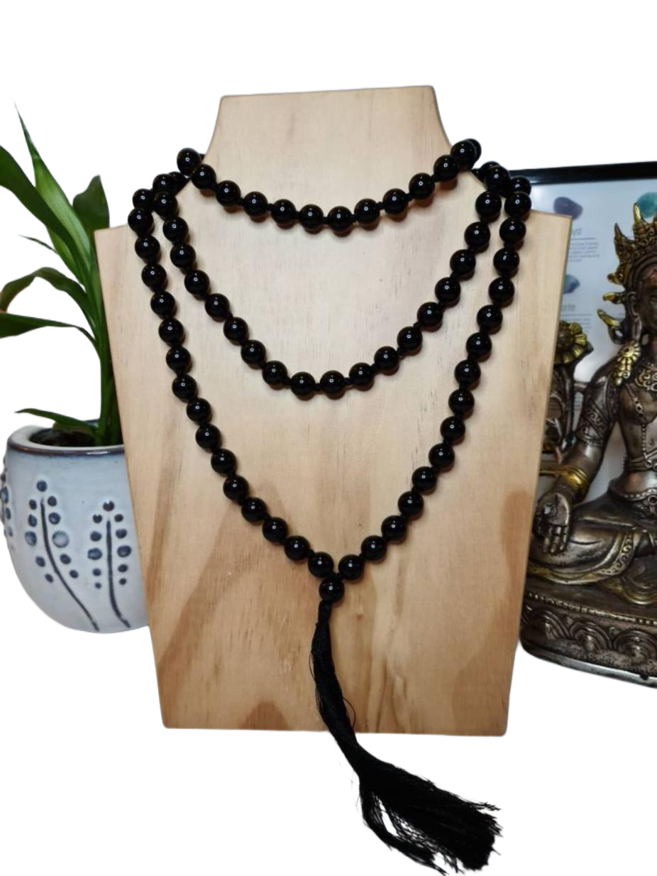 108 Mala Beads Necklace Jewelry, Prayer Beads, Meditation beads of 8/10 mm Black Onyx Stone with Tassel