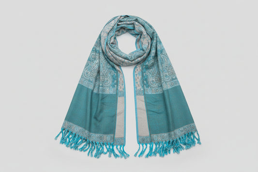 Green-Teal Yak Wool Shawl – Handwoven Tibetan Wrap