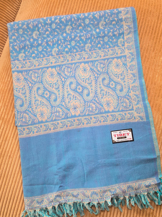 Blue Sky Yak Wool Shawl – Handwoven Tibetan Wrap