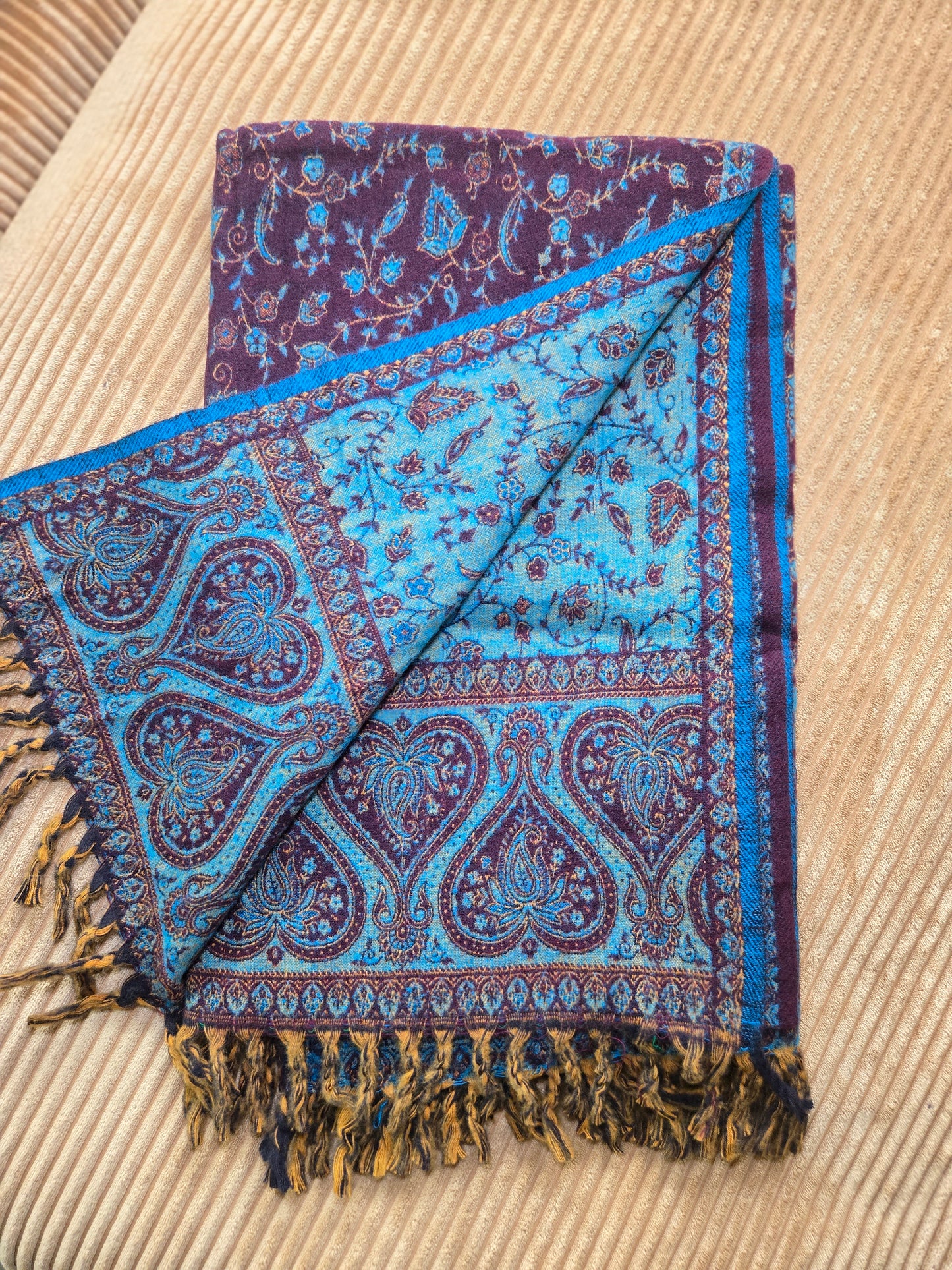 Brown-Teal stunning Yak Wool Shawl