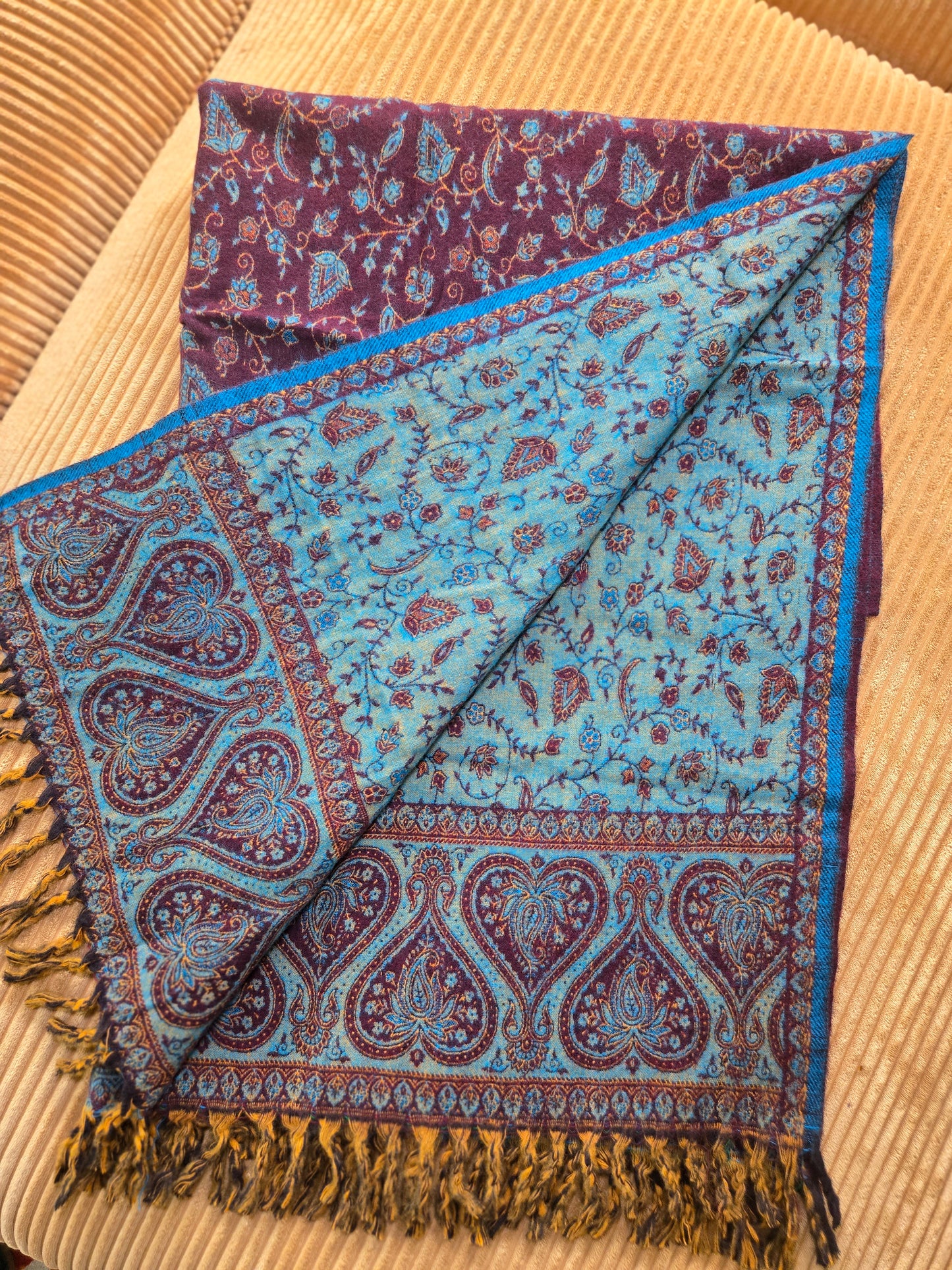 Brown-Teal stunning Yak Wool Shawl