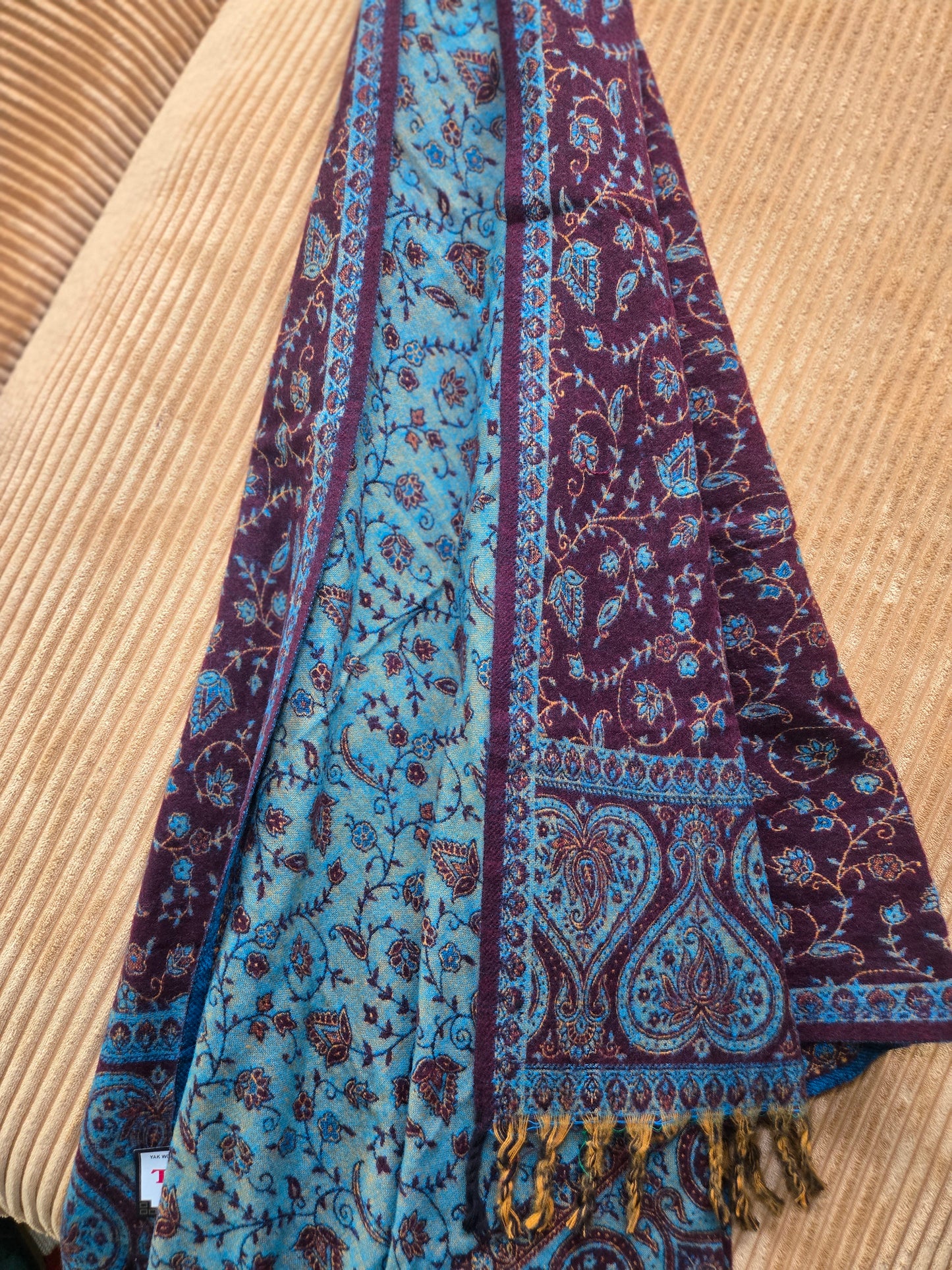 Brown-Teal stunning Yak Wool Shawl