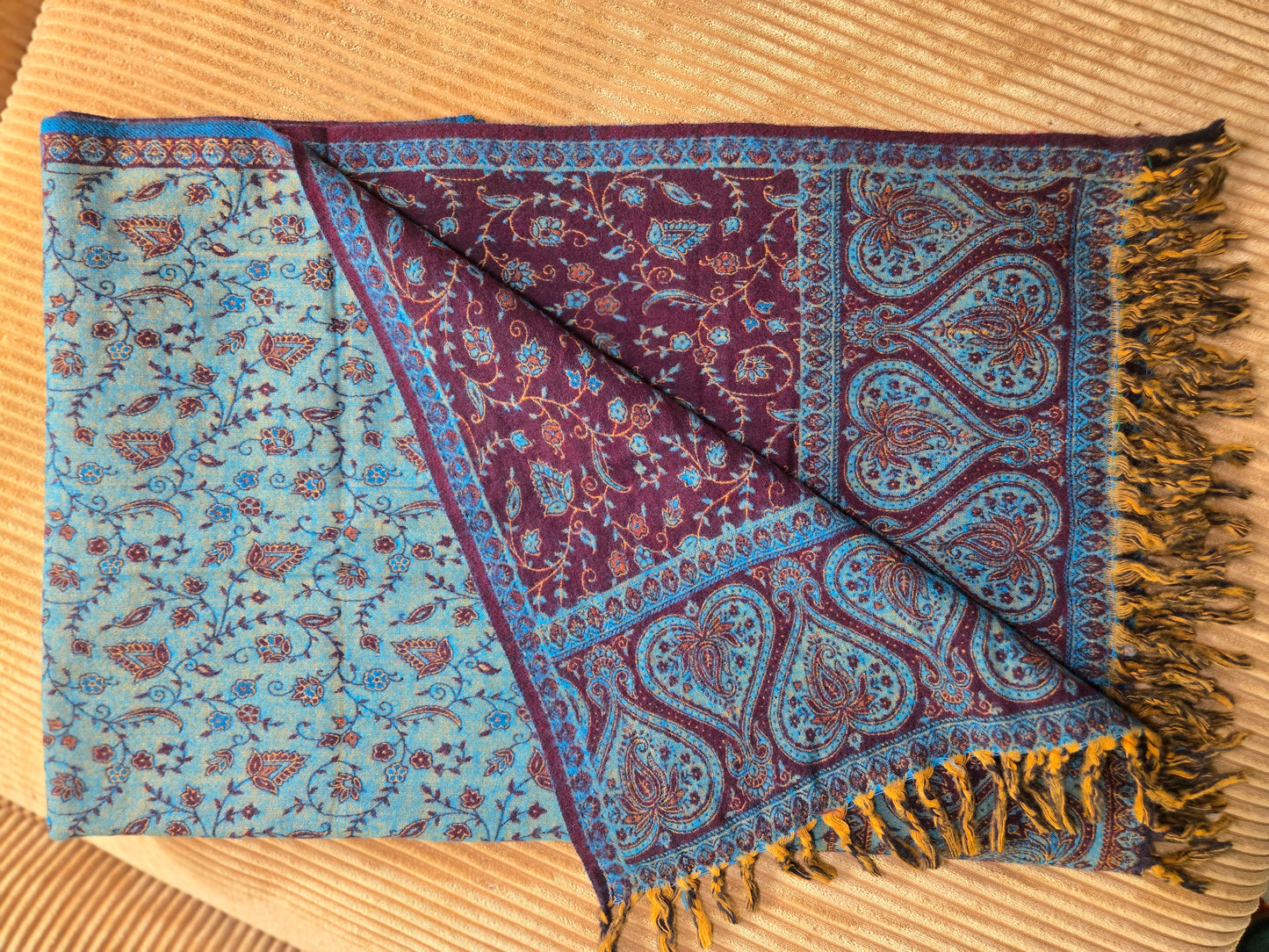 Brown-Teal stunning Yak Wool Shawl