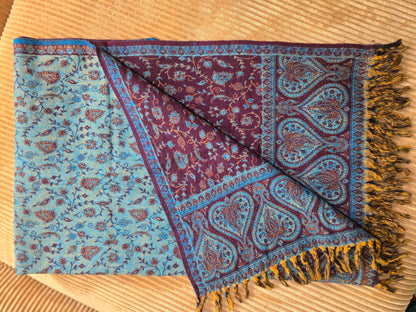 Brown-Teal stunning Yak Wool Shawl