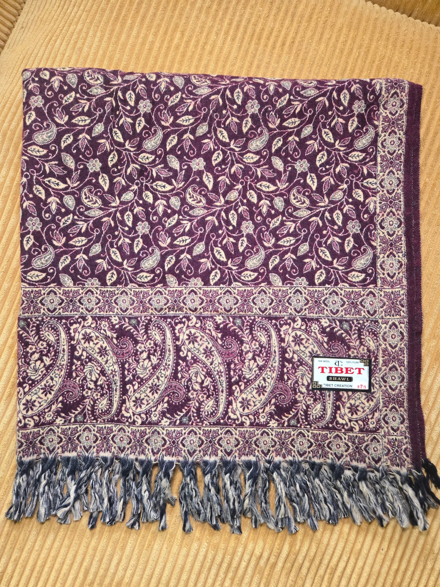 Elegant Burgundy Yak Wool Shawl