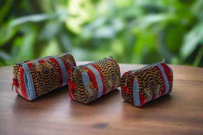 Light Blue-Red Tiger Velvet 3 Piece Travel Set