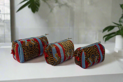 Light Blue-Red Tiger Velvet 3 Piece Travel Set