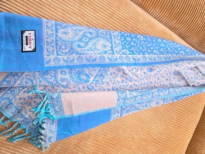 Blue Sky handwoven yak wool shawl wrap, fringe detail